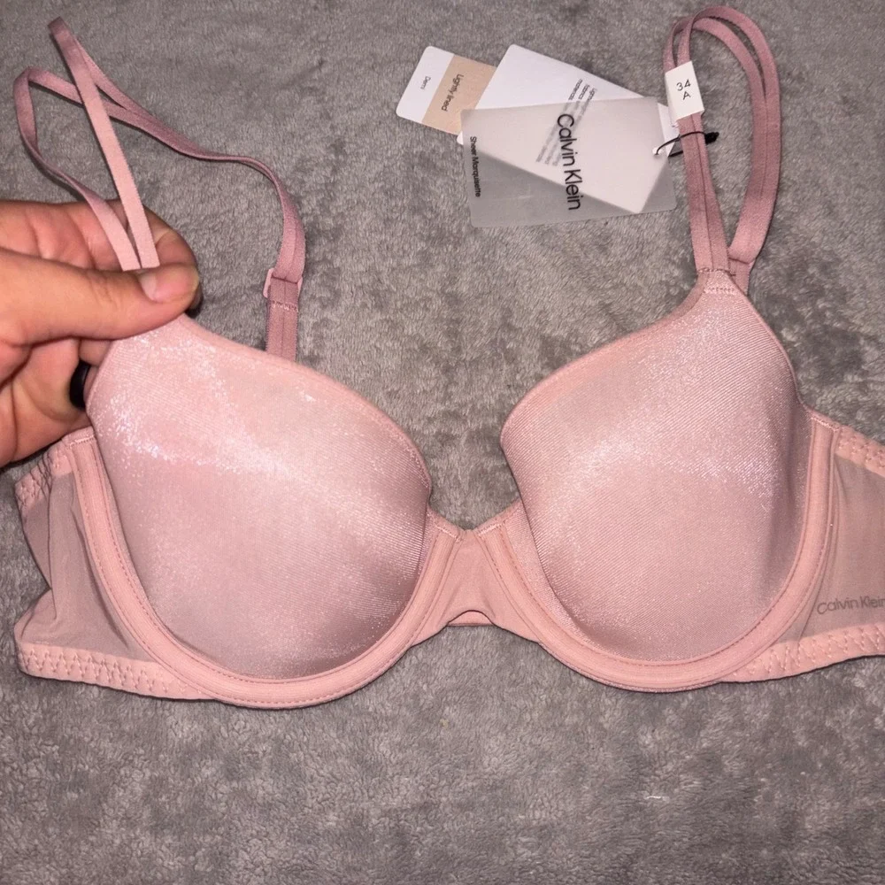 Calvin Klein Sheer Marquette Demi Bra Pink Shimmer Lightly Lined 34A QF6088-630